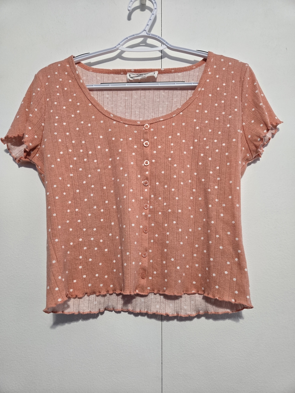 Hippie Rose XL Pink Polka Dot Ribbed Henley Crop Top Short Sleeve Boho